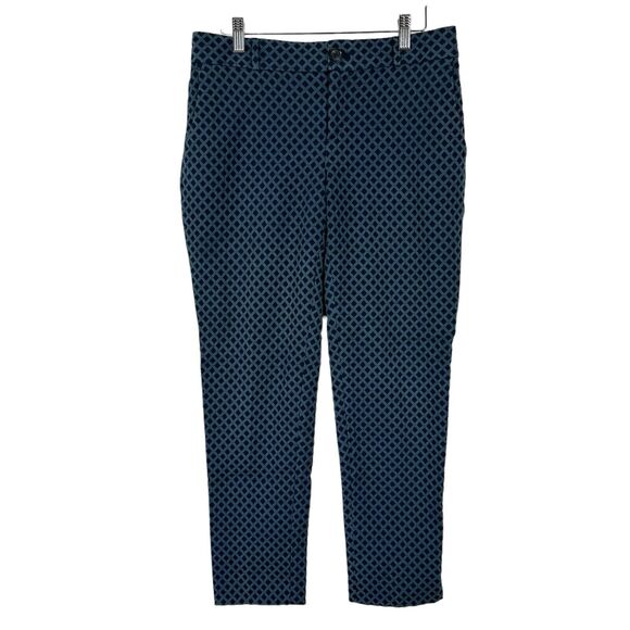 Banana Republic Pants Women Size 4 Camden Fit Blue Diamond Jacquard Ankle Career - Picture 1 of 10